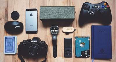 Photograph of a variety of consumer goods containing miniature sensors