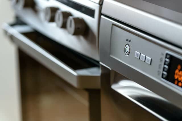 Photograph of a stainless steel oven including a sensor