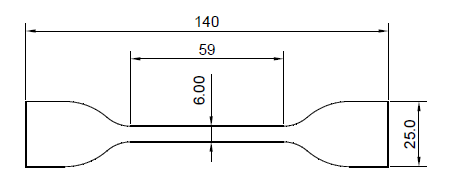 ASTM D412 – タイプ B 切断ダイのサイズ