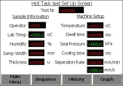 Hot Tack Tester screen